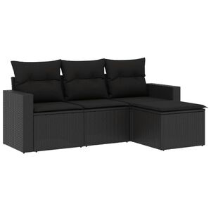 vidaXL 4 Piece Garden Sofa Set with Cushions Black Poly Rattan