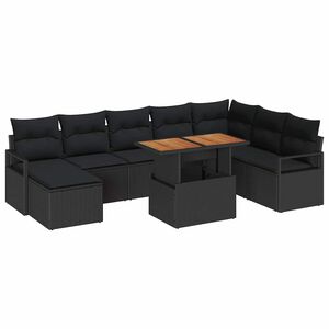 vidaXL Garden Sofa Set with Storage 9 pcs Black Poly rattan