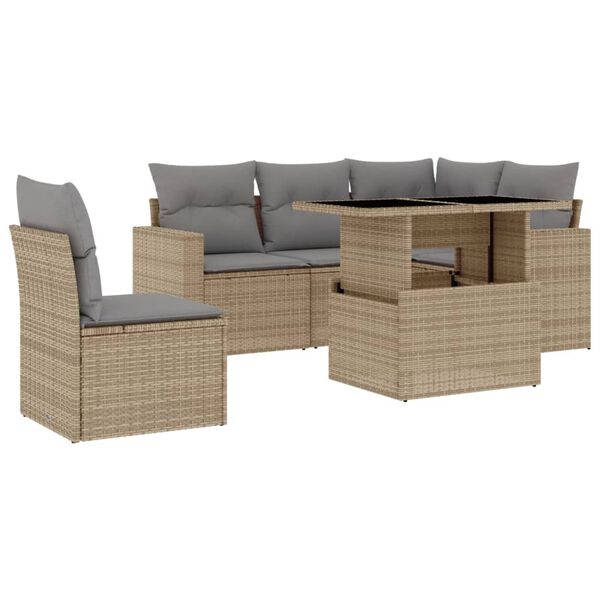 vidaXL 6 Piece Garden Sofa Set with Cushions Beige Poly Rattan