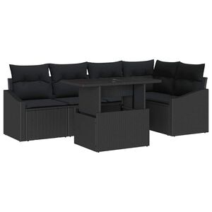 vidaXL Garden Sofa Set 6 pcs Black Poly Rattan