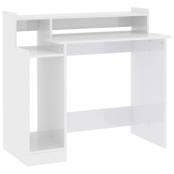vidaXL Desk with LED Lights High Gloss White 97x45x90 cm Engineered Wood