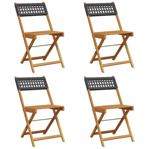 vidaXL Folding Garden Chairs 4 pcs Black Poly Rattan and Solid Wood