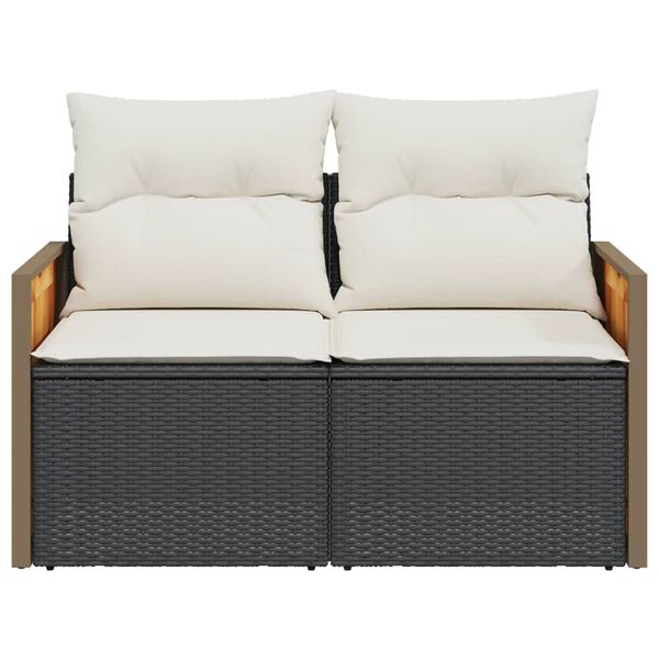 vidaXL Garden Sofa with Cushions 2-Seater Black Poly Rattan