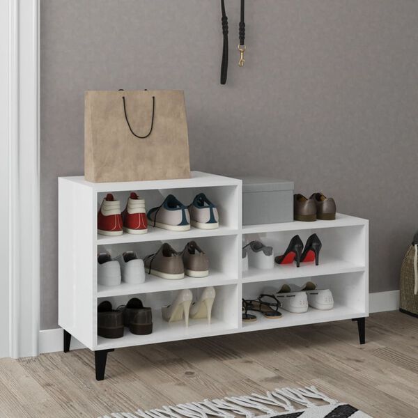 vidaXL Shoe Cabinet High Gloss White 102x36x60 cm Engineered Wood
