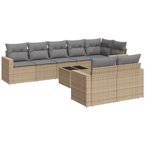vidaXL 9 Piece Garden Sofa Set with Cushions Beige Poly Rattan