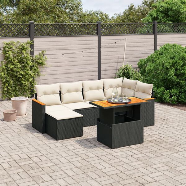 vidaXL 7 Piece Garden Sofa Set with Cushions Black Poly Rattan
