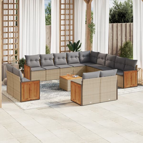 vidaXL 14 Piece Garden Sofa Set with Cushions Beige Poly Rattan
