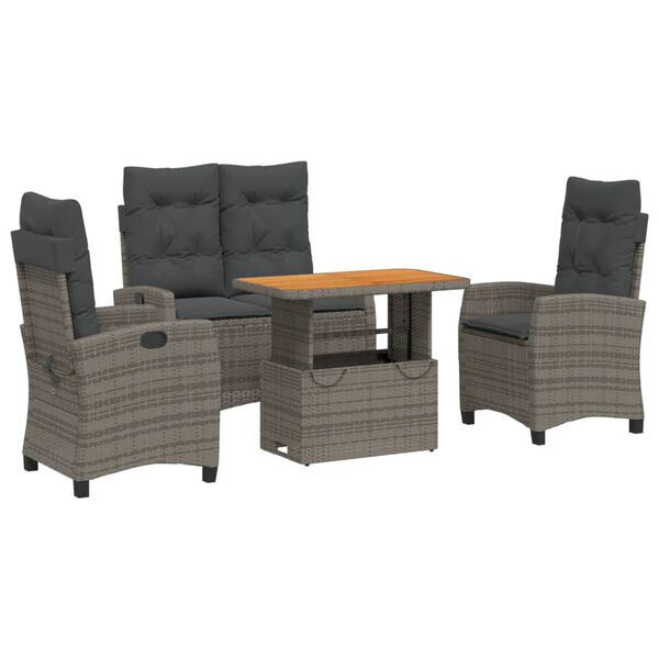vidaXL 4 Piece Garden Dining Set with Cushions Grey Poly Rattan