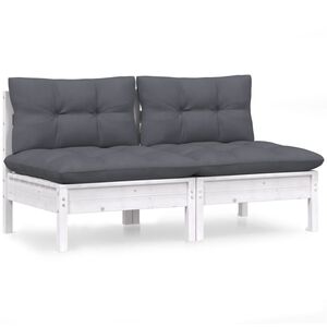 vidaXL 2-Seater Garden Sofa with Anthracite Cushions Solid Wood Pine