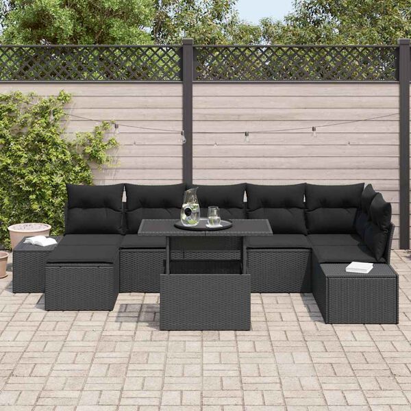vidaXL Garden Sofa Set with Storage 8 pcs Black Poly rattan