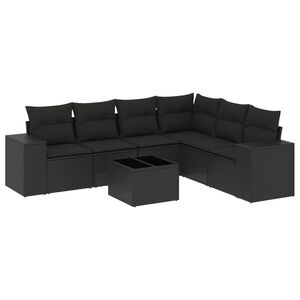 vidaXL 7 Piece Garden Sofa Set with Cushions Black Poly Rattan