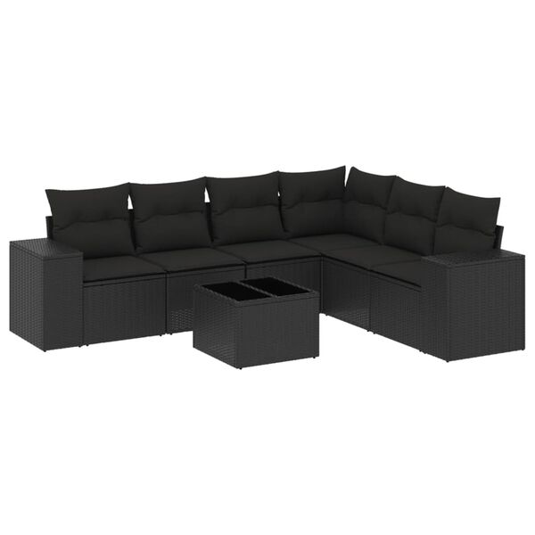 vidaXL 7 Piece Garden Sofa Set with Cushions Black Poly Rattan