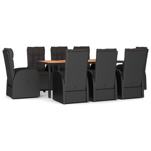 vidaXL 9 Piece Garden Dining Set with Cushions Black Poly Rattan