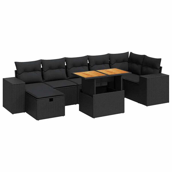 vidaXL 5 Piece Garden Sofa Set with Cushions Black Poly Rattan Acacia