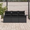 vidaXL Sofa Set with Cushion 3 pcs Black Poly Rattan