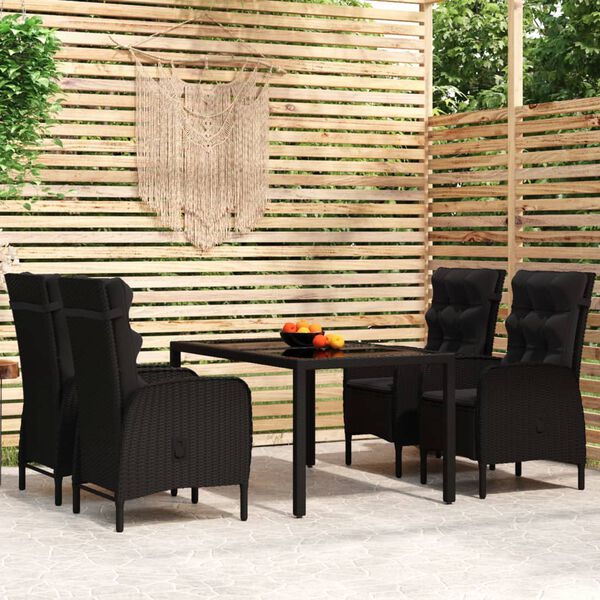 vidaXL 5 Piece Garden Dining Set Poly Rattan Black
