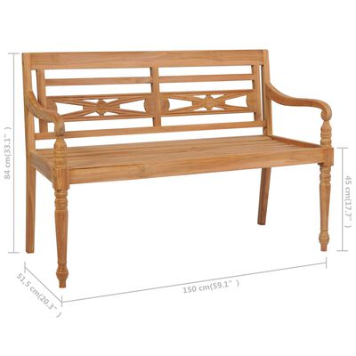 vidaXL Batavia Bench with Black Cushion 150 cm Solid Teak Wood
