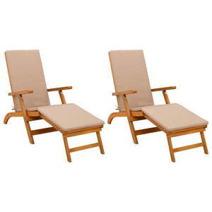 vidaXL Reclining and Folding Sunlounger 2 pcs Solid Acacia Wood