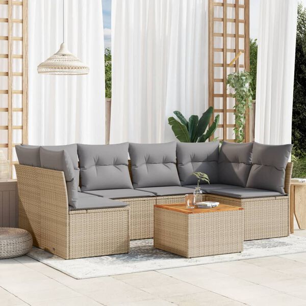 vidaXL 7 Piece Garden Sofa Set with Cushions Mix Beige Poly Rattan