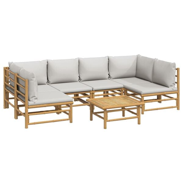 vidaXL 7 Piece Garden Lounge Set with Light Grey Cushions Bamboo