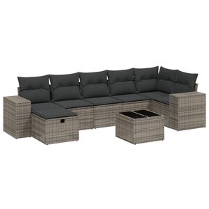 vidaXL 7 Piece Garden Sofa Set with Cushions Grey Poly Rattan