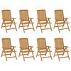 vidaXL Reclining Garden Chairs with Cushions 8 pcs Solid Wood Teak