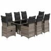 vidaXL 9 Piece Garden Bistro Set with Cushions Grey Poly Rattan