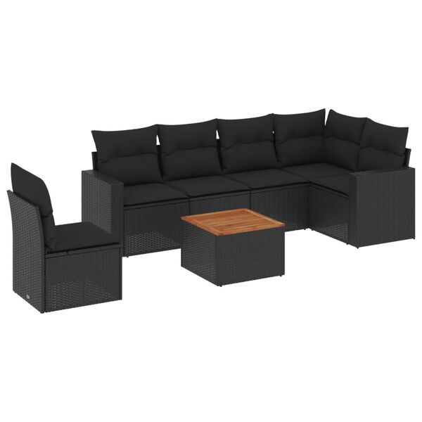 vidaXL 7 Piece Garden Sofa Set with Cushions Black Poly Rattan
