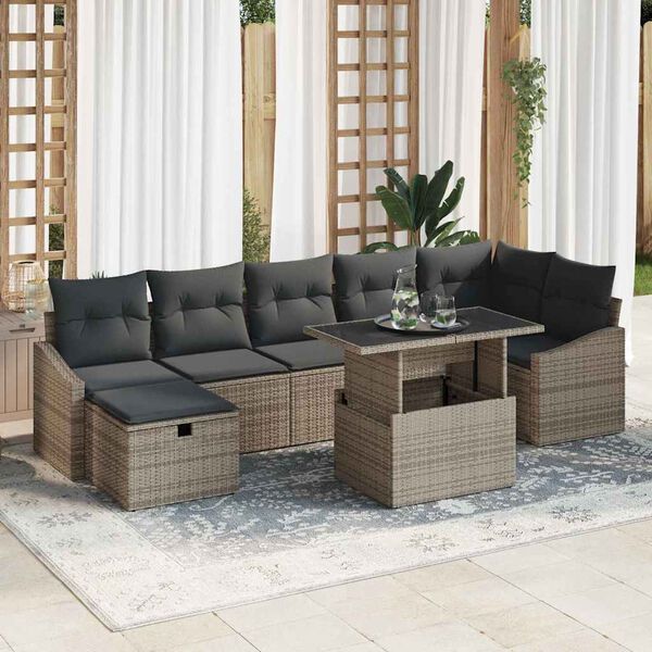 vidaXL Garden Sofa Set Height-Adjustable 8 pcs Grey Poly Rattan