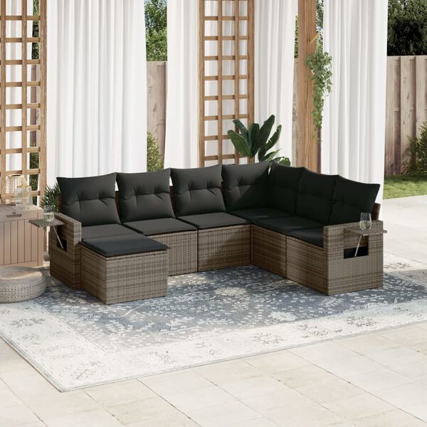 vidaXL 7 Piece Garden Sofa Set with Cushions Grey Poly Rattan