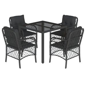 vidaXL 5 Piece Garden Dining Set with Cushions Black Poly Rattan