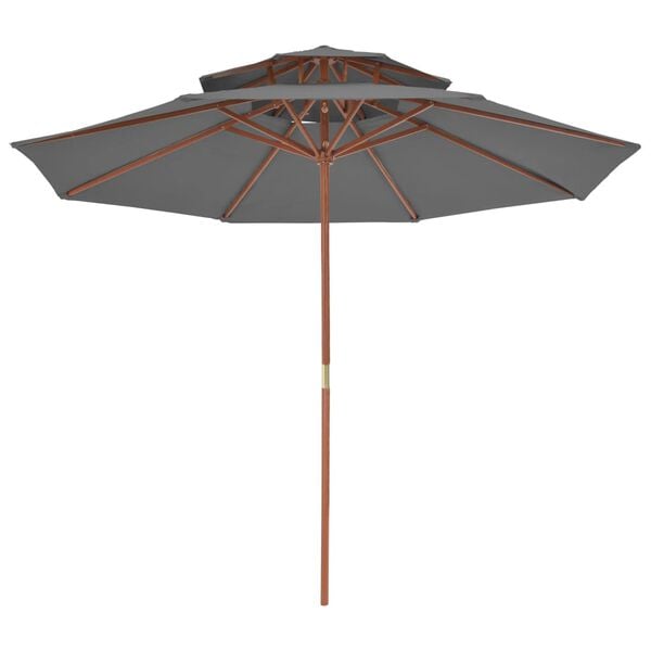 vidaXL Double Decker Garden Parasol with Wooden Pole 270 cm Anthracite