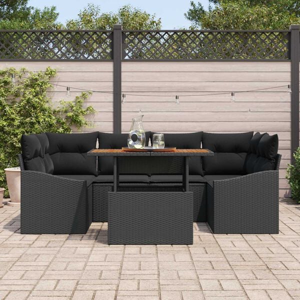 vidaXL Garden Sofa Set with Storage 7 pcs Black Poly rattan