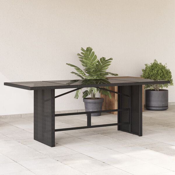 vidaXL Garden Table with Glass Top Black 190x80x75 cm Poly Rattan