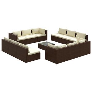 vidaXL 13 Piece Garden Lounge Set with Cushions Poly Rattan Brown