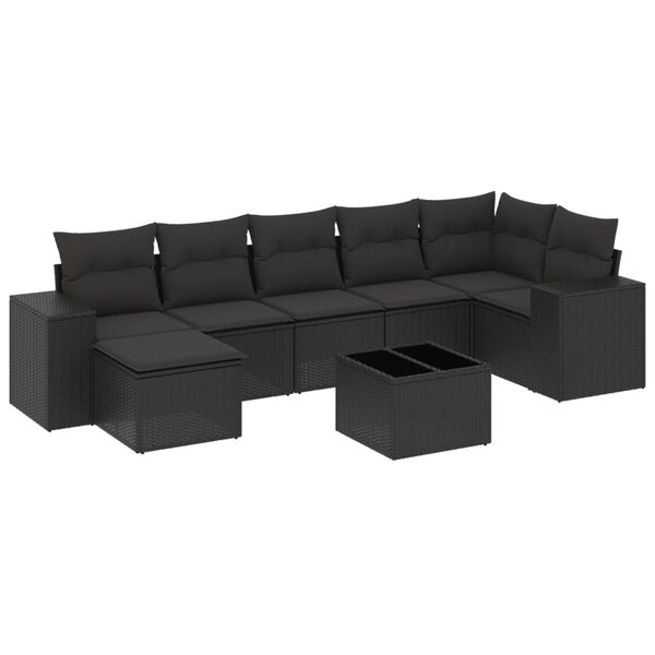 vidaXL 8 Piece Garden Sofa Set with Cushions Black Poly Rattan