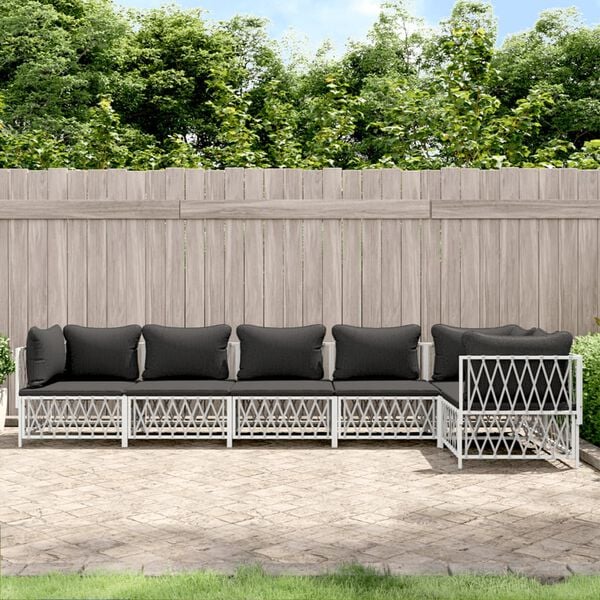 vidaXL 6 Piece Garden Lounge Set with Cushions White Steel