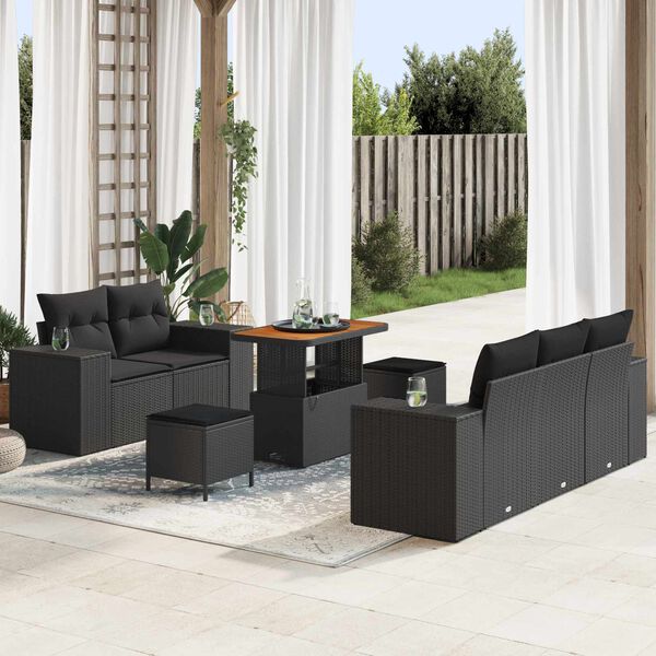 vidaXL Garden Sofa Set with Cushion 8 pcs Black Poly Rattan