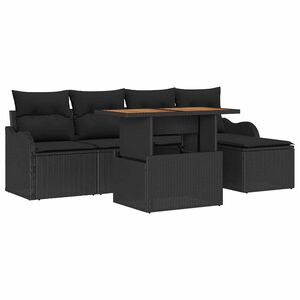 vidaXL Garden Sofa Set with Cushion 6 pcs Black Poly Rattan