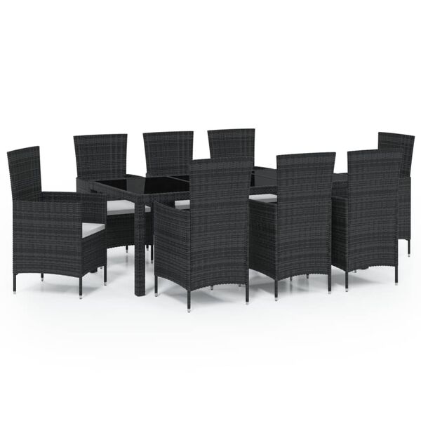 vidaXL 9 Piece Outdoor Dining Set with Cushions Poly Rattan