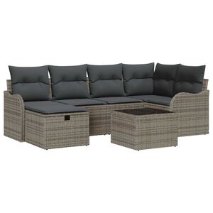 vidaXL Garden Sofa Set with Cushion Manual 7 pcs Grey Poly rattan