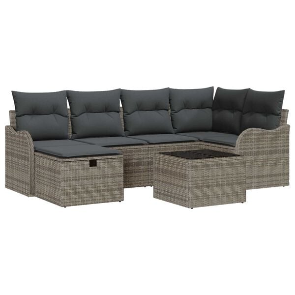 vidaXL Garden Sofa Set with Cushion Manual 7 pcs Grey Poly rattan