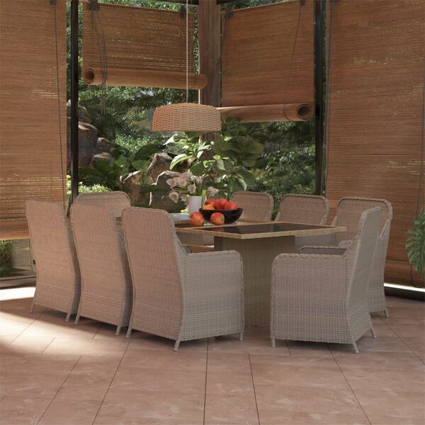 vidaXL 9 Piece Garden Dining Set Poly Rattan Brown