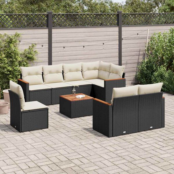 vidaXL 9 Piece Garden Sofa Set with Cushions Black Poly Rattan