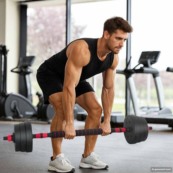 vidaXL 4-in-1 Dumbbell Set Black and Red 121 x 19.5 x 19.5 cm