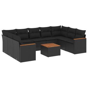 vidaXL 10 Piece Garden Sofa Set with Cushions Black Poly Rattan