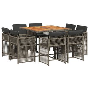 vidaXL 9 Piece Garden Dining Set with Cushions Grey Poly Rattan