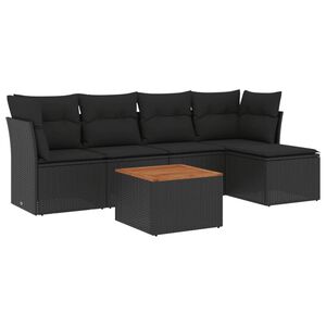 vidaXL 6 Piece Garden Sofa Set with Cushions Black Poly Rattan