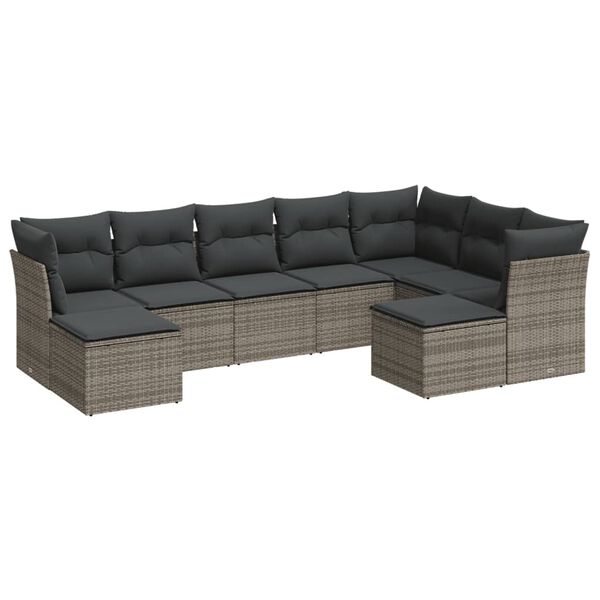 vidaXL 9 Piece Garden Sofa Set with Cushions Grey Poly Rattan