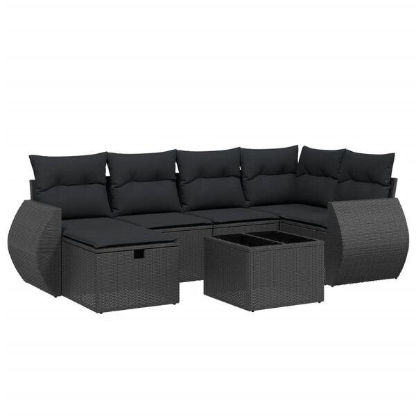 vidaXL 7 Piece Garden Sofa Set with Cushions Black Poly Rattan